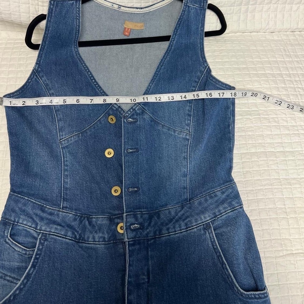 Pilcro Denim Jumpsuit 12 Blue Excellent Flare Leg Vest Top V-Neck - Picture 4 of 16